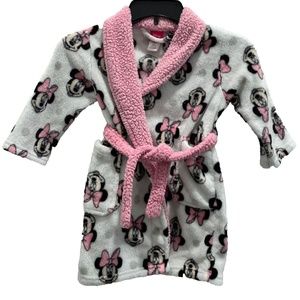 Toddler Girl's Disney Minnie Mouse Plush Bath Robe in White & Pink Size 3T